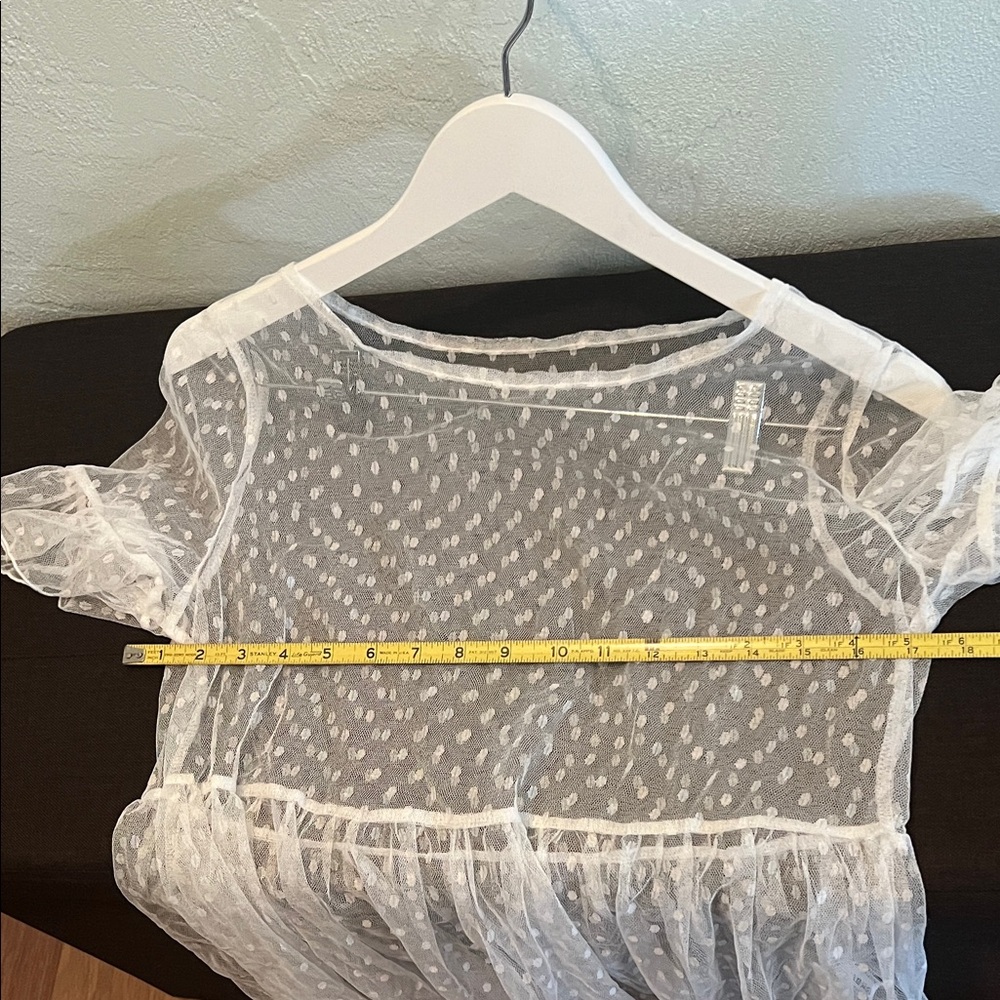 ( 0404) Women Sheer White Polka Dot See through Blouse / bikini cover - Picture 4 of 6